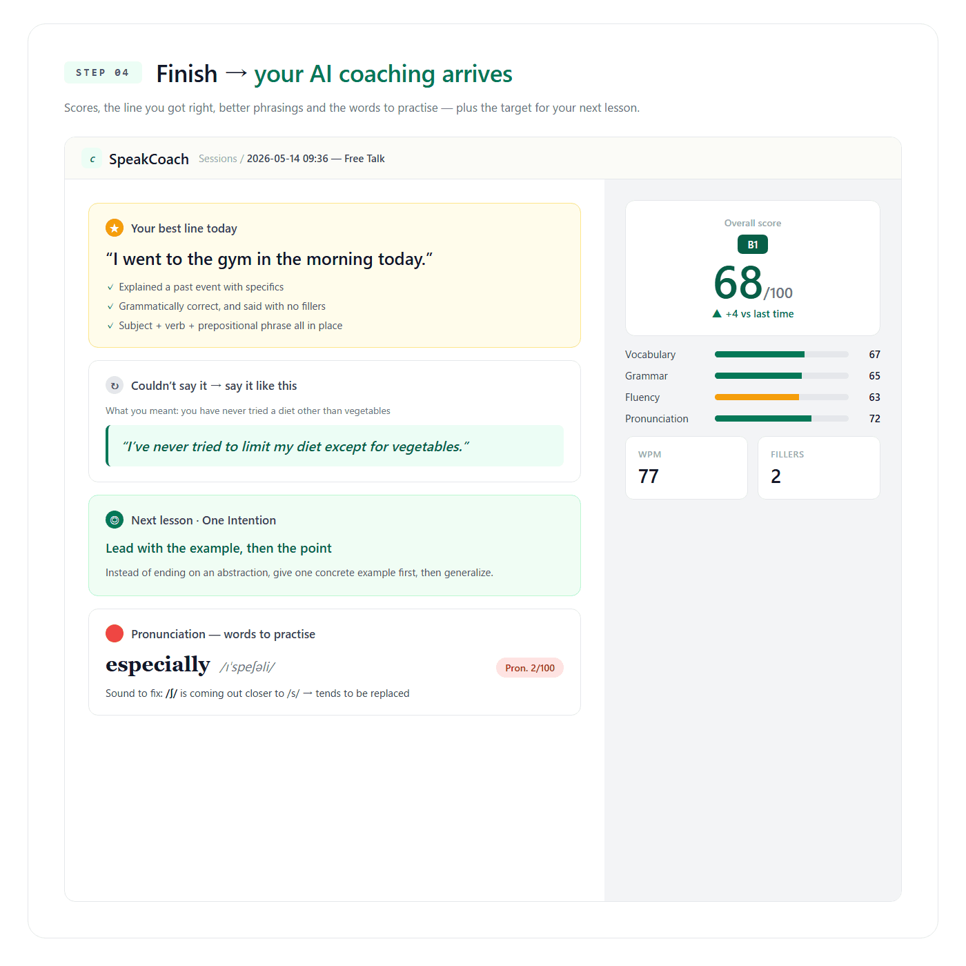 Step 4: Finish → your AI coaching arrives